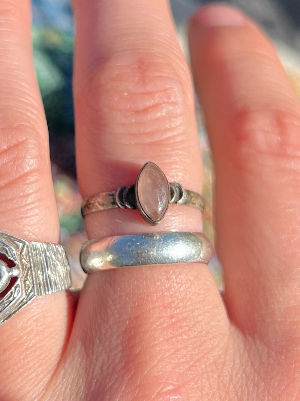 Vtg Sterling Silver Rose Quartz Ring